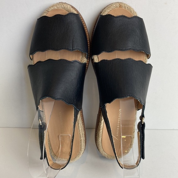 Anthropologie | Black Mollie Scalloped Sandals 37 Slingback Espadrilles Vacation - Picture 3 of 16